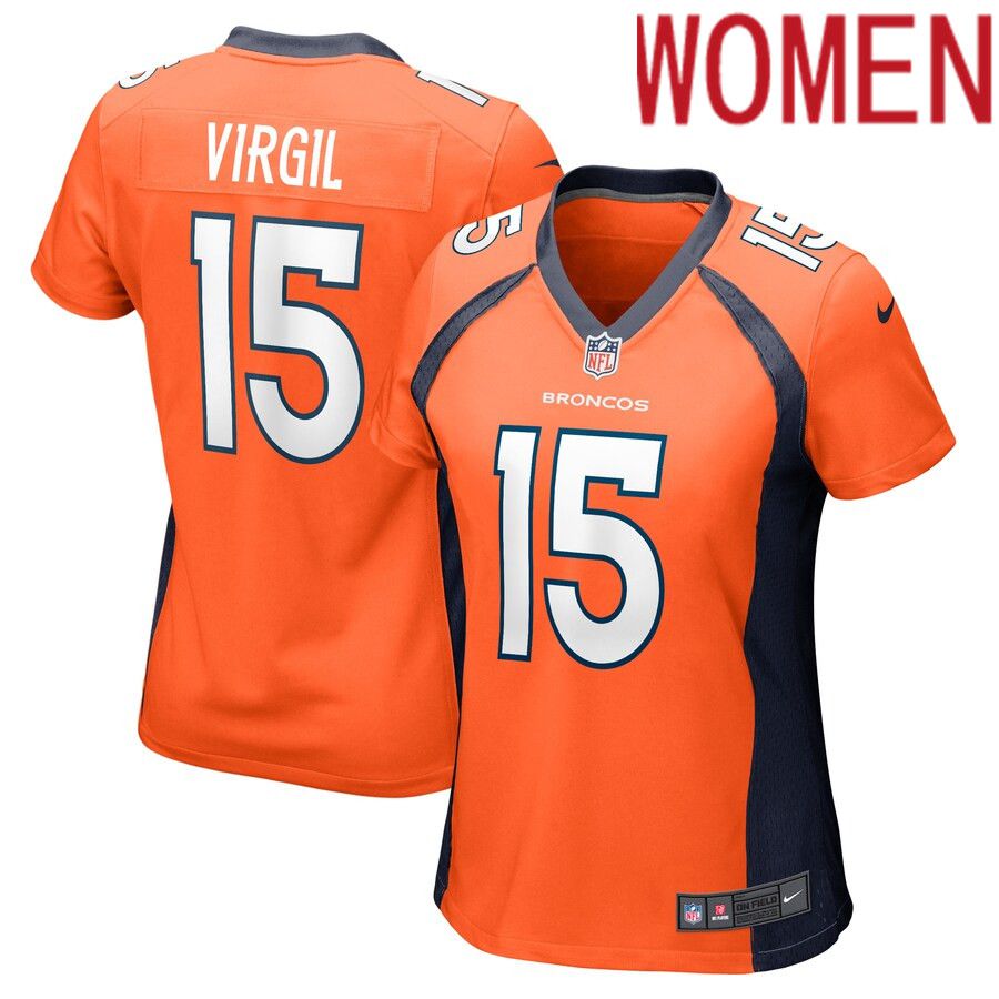 Women Denver Broncos #15 Jalen Virgil Nike Orange Game Player NFL Jersey